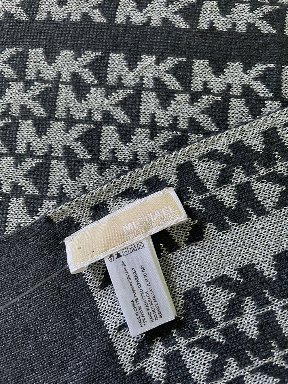 Michael Kors Black and Cream MK Logo Knit Scarf